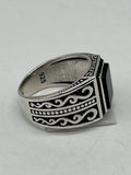 Onyx Square Ring with design on the band