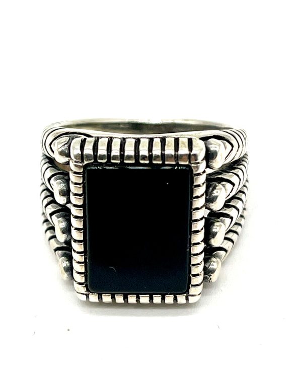 Onyx Ring - Square Onyx Stone with 4 lines on either sides of the band