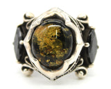 Amber and Black Garnet Stone Ring