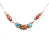 Turquoise and Coral Silver Necklace